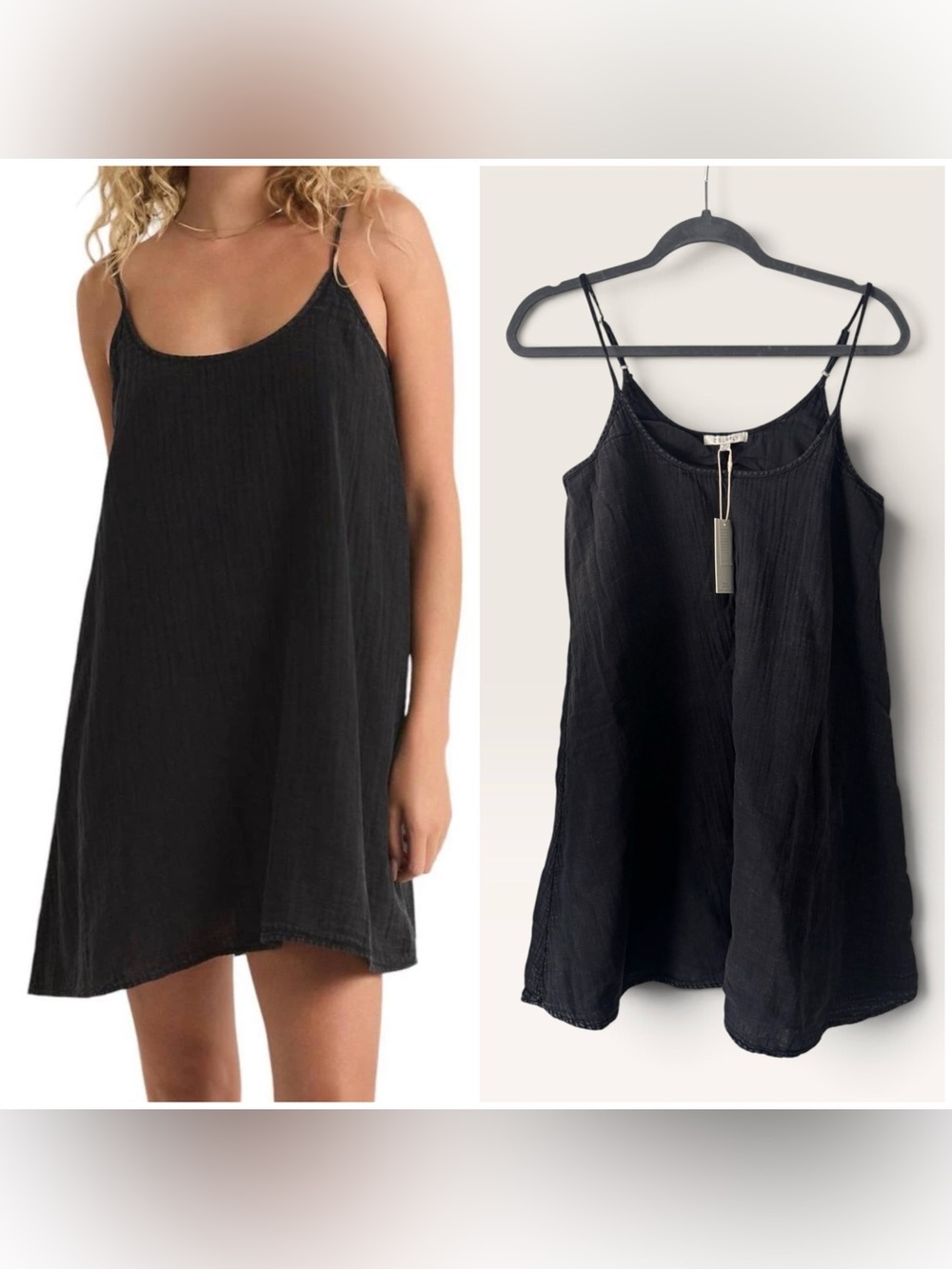 NEW Z Supply Black Lightweight Spaghetti Strap Guade Like Cami Dress, XS